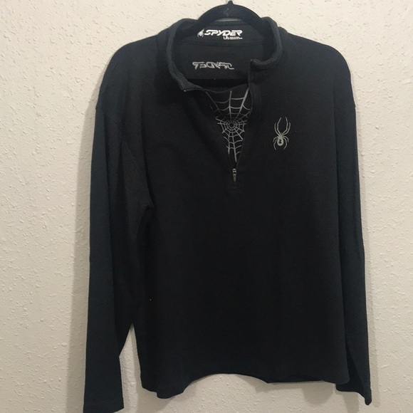 Spider Black Embroidered Insignia Pull-Over Quarter Zip size L - Picture 1 of 12